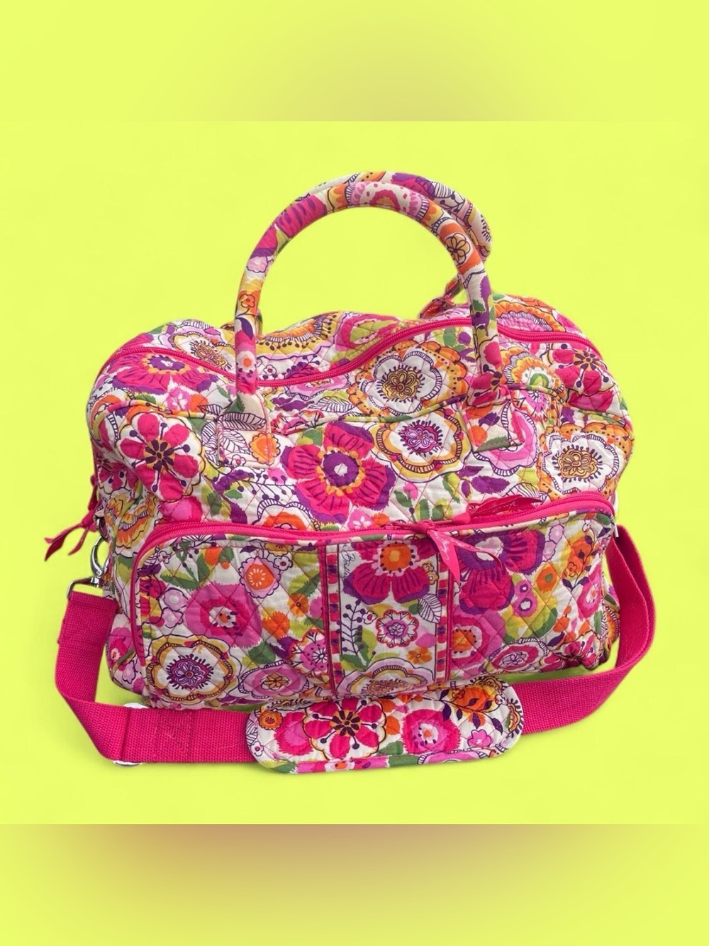 Vera Bradley Clementine pink floral weekender duffle bag with multiple pockets